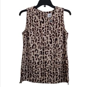Cabi Ginger Leopard Print Sleeveless Blouse With Keyhole Bow Detail Size XS